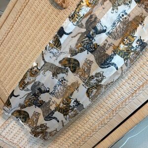 Sheer Cat Print Scarf with Gray and Mustard Accents